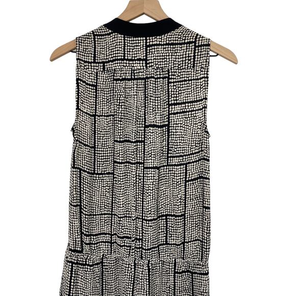 Vince Silk Mini Dress V Neck Blouson Drawstring Waist Black White Polka Dot XS - Picture 6 of 9